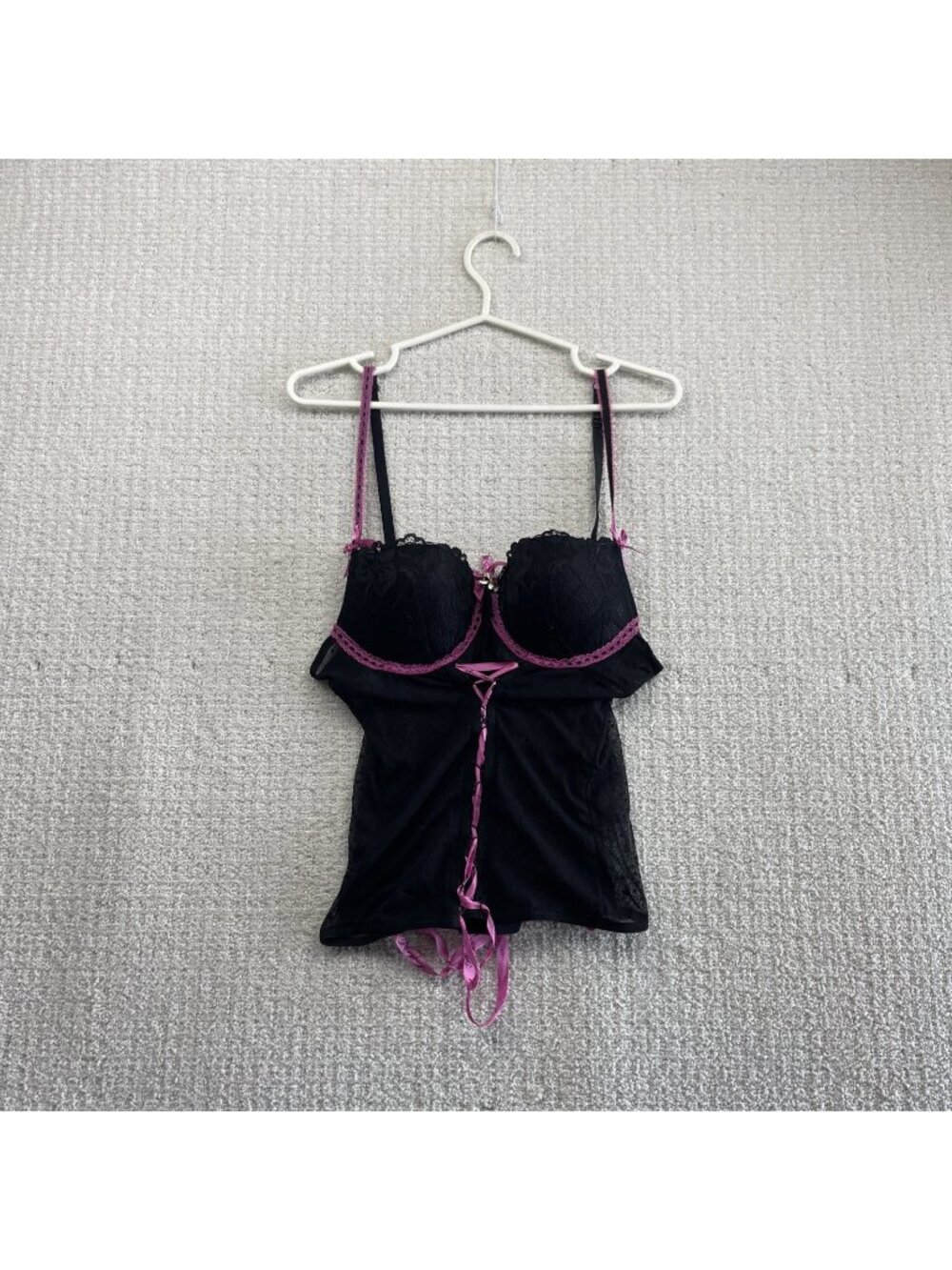 Y2K Playboy Bunny Intimates Lingerie Coquette Babydoll Black / Pink AOP Sz 38C